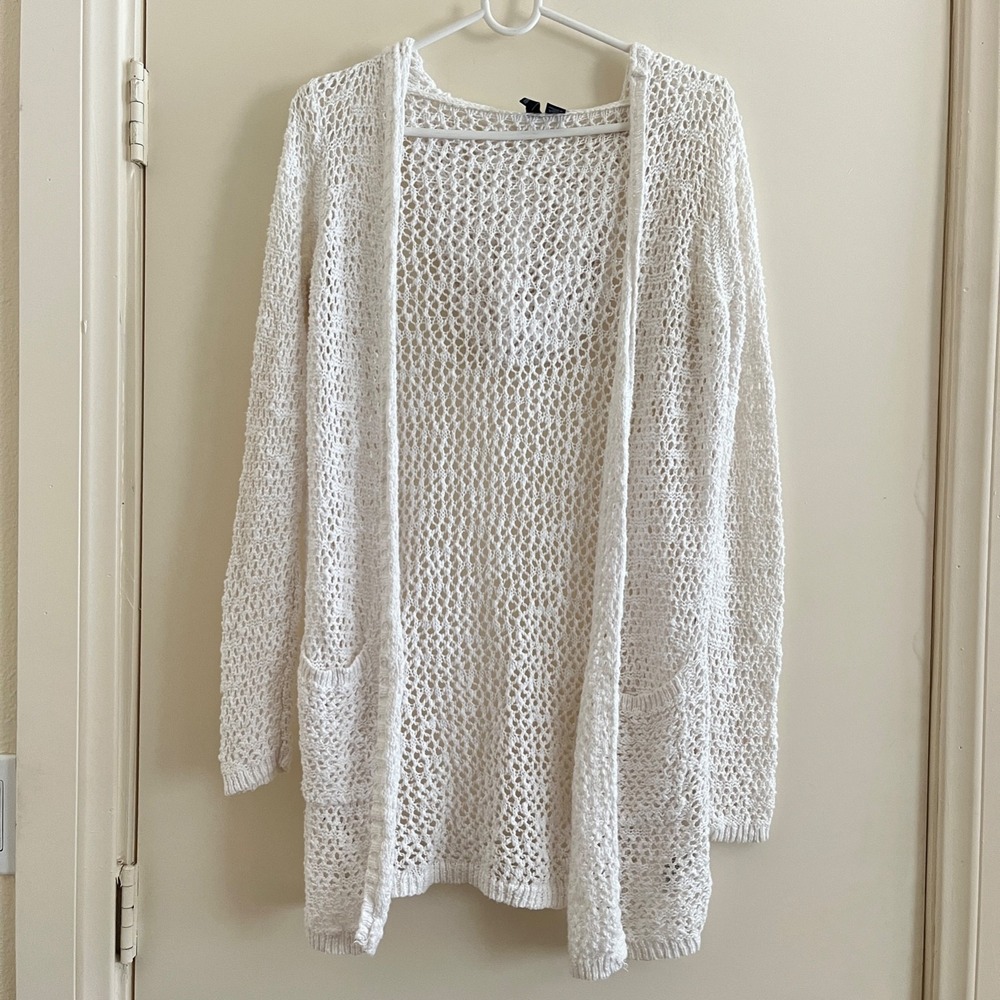 Cynthia Rowley Crochet Hooded Cardigan Sweater Small White Boho Coastal Resort